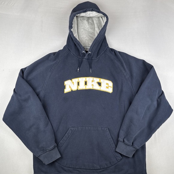 Nike Other - Vintage Y2K Nike Hoodie Center Spell Out Navy Pullover Silver Tag XL